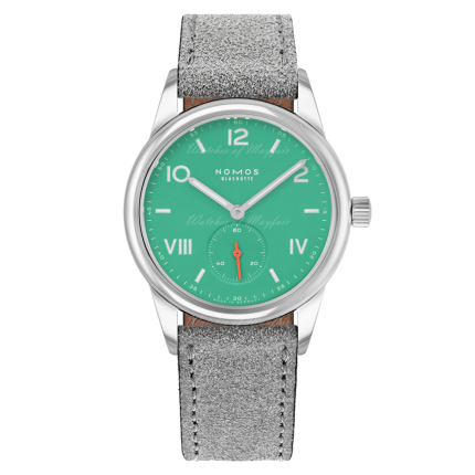 715.GB | Nomos Club Campus Electric Green Grey Velour Leather 36 mm watch. Buy Online