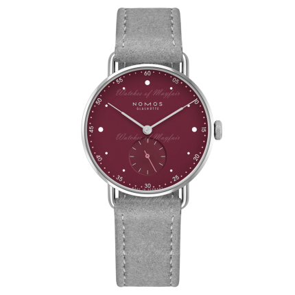 1123.SB | Nomos Metro Muted Red Manual Gray Vegan Velour 33 mm watch. Buy Online